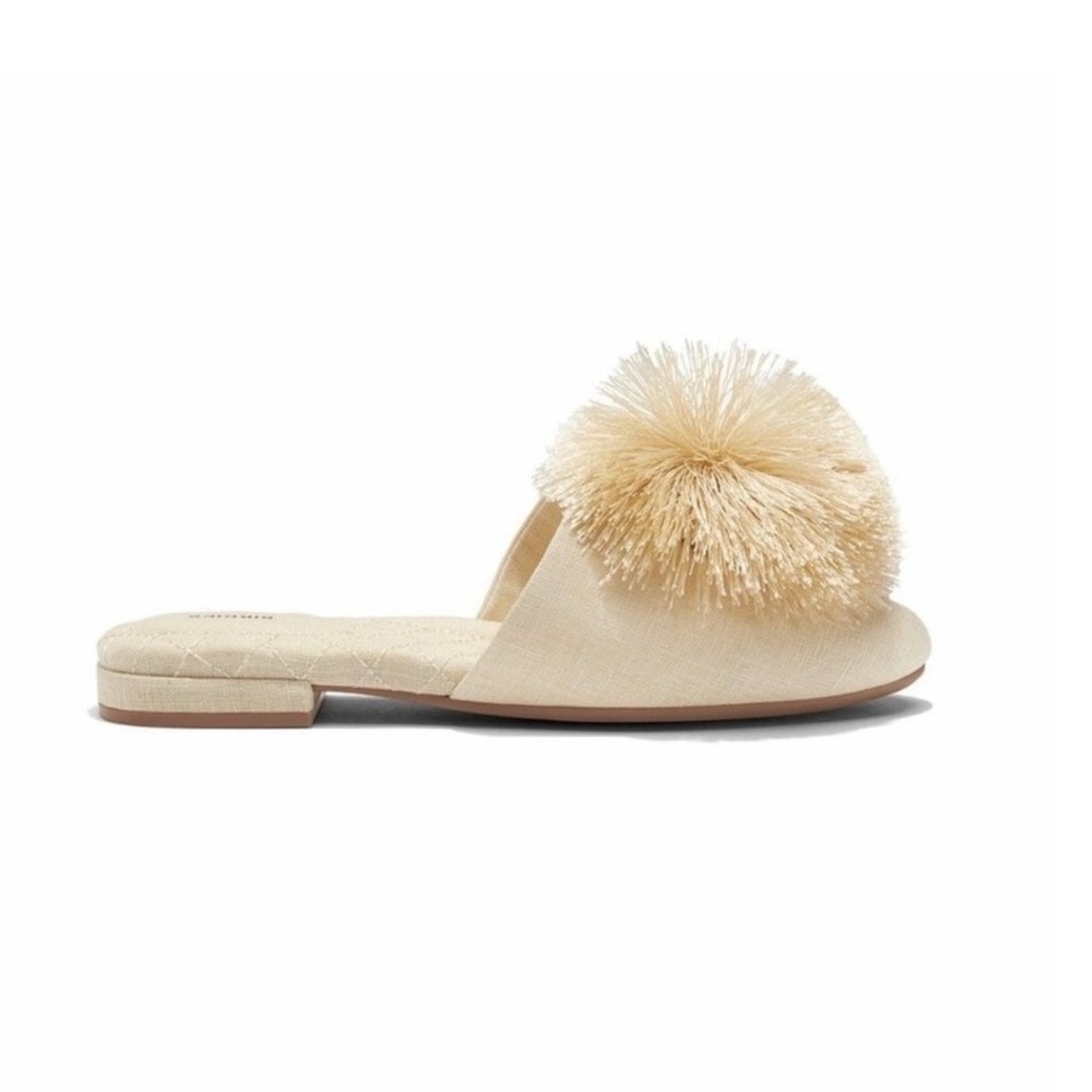 Birdies The Songbird Pom Pom‎ Satin Mules Womens 7.5 Gold Pointed Toe Slipper - Picture 2 of 13